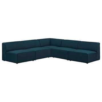 Mingle 5-Piece Upholstered Fabric Armless Sectional Sofa Set, Blue