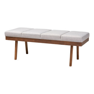 Reanna Mid Century Modern Fabric and Wood Bench Midcentury