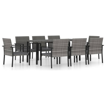 vidaXL Patio Dining Set 9 Piece Outdoor Table and Chair Set Poly Rattan Gray