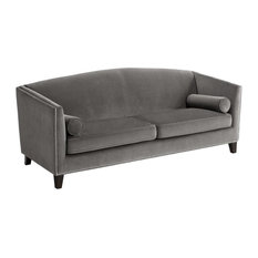 Gray Nailhead Sofas Houzz Artefac Graceful Contoured Back Sofa With Silver Nailhead Gray Sofas