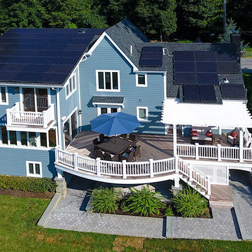 Expansive Ipe Deck with Pergola (aerial view)