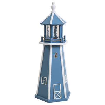 Outdoor Wooden Lighthouse Lawn Ornament, Blue and White, 3 Foot, Standard Electric Light