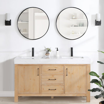 Leon Bath Vanity with Composite Stone Top, Brown, 60" Double Sink, No Mirror
