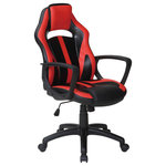 OSP Home Furnishings - Influx Gaming Chair, Red - Push your gaming experience to new heights with the Influx Gaming Chair, designed for hours of focused comfort. Stay in the game with thick foam seat, coil springs, integrated lumbar support and headrest. Level up with the added edge of quick one-touch pneumatic seat adjustments, locking tilt control and full 360� rotation. Contrasting color accents provide a visual excitement that will escalate your gaming experience. The 5-star nylon base and heavy duty, dual wheel casters move effortlessly and are designed to standup against dirt and scuffs.