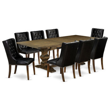 East West Furniture Lassale 9-piece Wood Dining Set in Jacobean Brown/Black