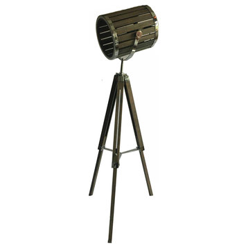 Wood Tripod Leg Floor Lamp With Chrome Hardware