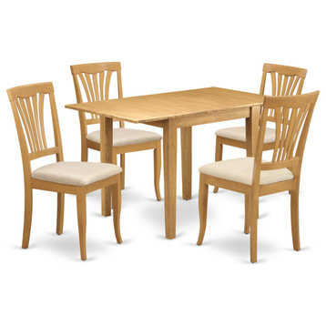 Dining Set 5 Pc, Four Chairs, Table, Oak Color Linen, Oak Finish Hardwood Frame