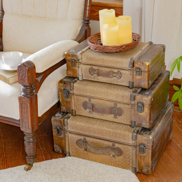 Set of 3 Bamboo Finished Suitcase Décor