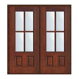 Prehung French Double Door 80 Fiberglass 3/4 Lite 4 Lite SDL Glass - Patio Doors