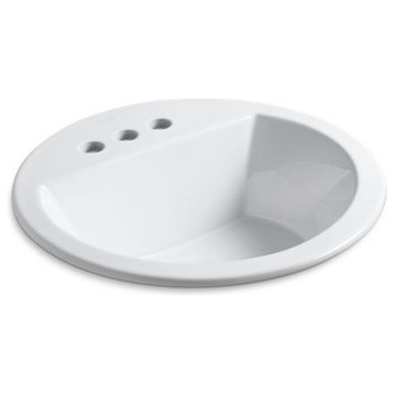 Kohler Bryant Round Drop-In Bathroom Sink with 4" Centerset Faucet Holes, White