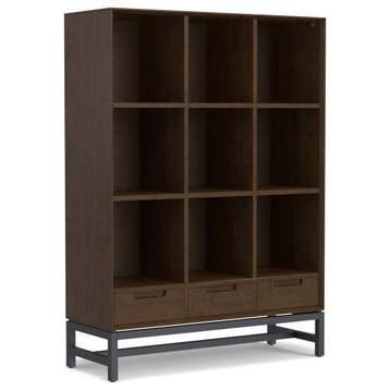 Banting Solid Hardwood 9 Cube Bookcase With Drawers, Walnut Brown