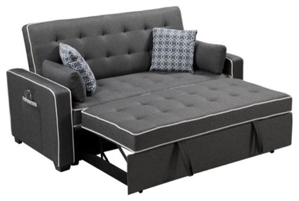 Austin Gray Fabric Sleeper Sofa with 2 USB Charging Ports and 4 Accent Pillows