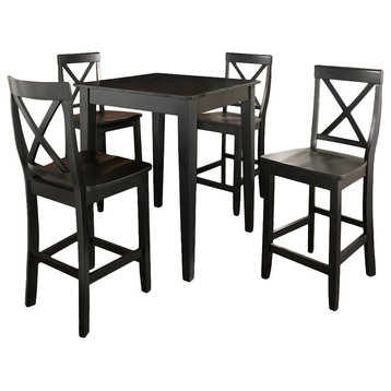 5-Piece Pub Dining Set With Tapered Leg and X-Back Stools, Black Finish