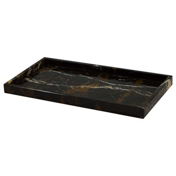 Myrtus Collection Black and Gold Marble Large Amenity Tray, Black and Brown