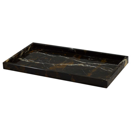 Myrtus Collection Black and Gold Marble Large Amenity Tray, Black and Brown