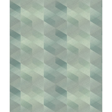 3D Rhombus Stripe Geometric Wallpaper, Green, Sample