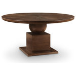 Meridian Furniture - Rishal Dining Table, Brown - Plan meals large and small around this handsome Rishal brown dining table. Destined to become a favorite gathering spot for family and friends alike, this pretty table garners oohs and aahs from every angle. Its rich brown finish, oak veneer, and mix of solid wood and MDF combine for durability and style. The reverse bevel edge top adds a touch of sophistication, complemented by the mid-century modern design of the artful columnar base with geometric inspiration.