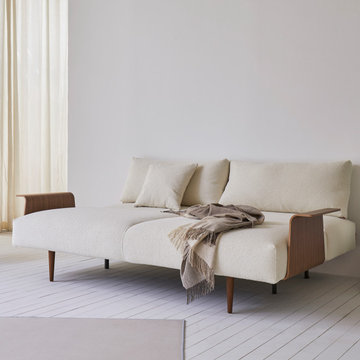 Frode Styletto Dark Wood Sofa Bed with Walnut Arms by Innovation Living