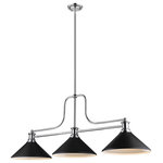 Z-LITE - Z-LITE 725-3CH-MMB 3 Light Chandelier - Z-LITE 725-3CH-MMB 3 Light ChandelierThe bright chrome finish of this three-light ceiling light creates contrast against the deep hue of the shades. Thin curves and sleek shades complete a modern motif.Style: RestorationCollection: MelangeFrame Finish: ChromeFrame Material: SteelShade Finish/Color: Matte BlackShade Material: SteelDimension(in): 52(L) x 13.25(W) x 21(H)Chain Length: 5x12" + 1x6"+ 1x3"Cord/Wire Length: 110"Bulb: (3)100W Medium Base(Not Included),DimmableUL Classification/Application: ETL/CETL Certified/Dry