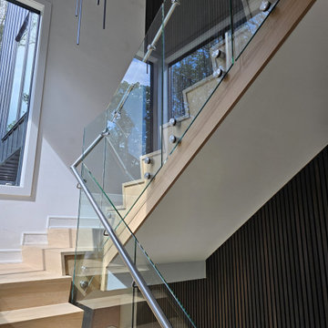 Project #129 | Modern White Oak Staircase with Slanted Risers