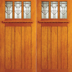 Mission Style, Mahogany Double Prehung Front Doors, Three-Lite Glass - Front Doors