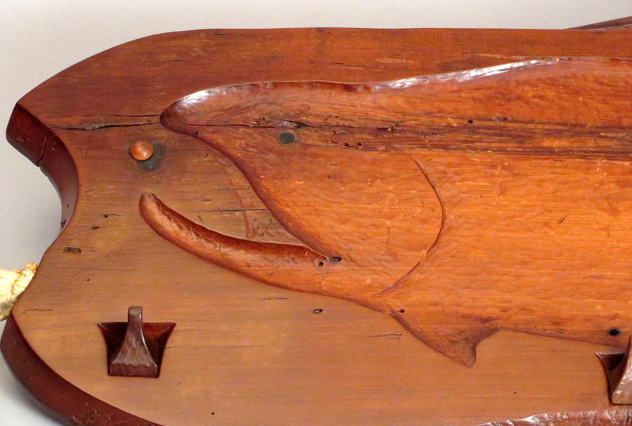 DETAIL: Trout Silhouette Hand Carved Coat & Key Rack