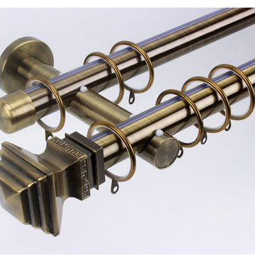 QYR10 1-1/8" Hayward Green Bronze Steel Curtain Rod Set With Ball And Square Fin