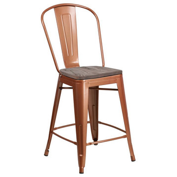 Flash Furniture 24" Metal Counter Stool in Copper and Wood Grain