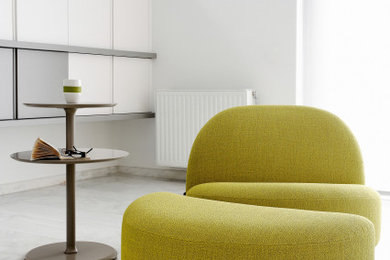 Example of a trendy living room design in Other with a standard fireplace