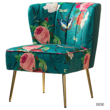 Accent Side Chair With Tufted Back, Blue