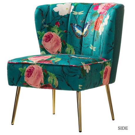 Accent Side Chair With Tufted Back, Blue