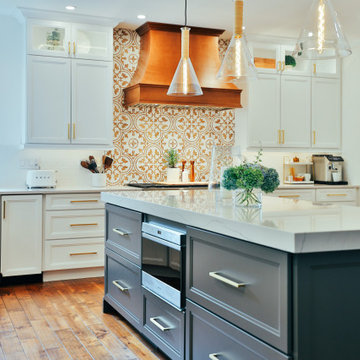 Farmhouse Kitchen with Statement-Making Marble Island