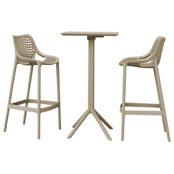 Sky Air Square Bar Set With 2 Barstools Taupe