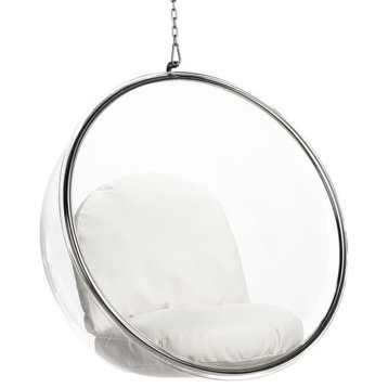 Silver Bubble Chair, White Cushion