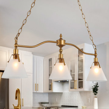 LNC Modern 3-Light Distressed Gold Linear Kitchen Island Chandelier