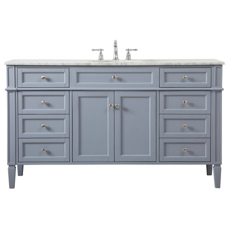 Home Living Vanity with Carrara White Marble Countertop, Gray, 60", Single Sink
