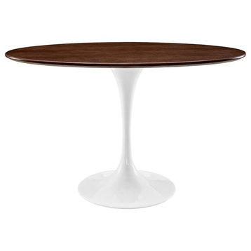 Modern Contemporary Urban Mid Century Oval Dining Table, Brown, Metal Wood