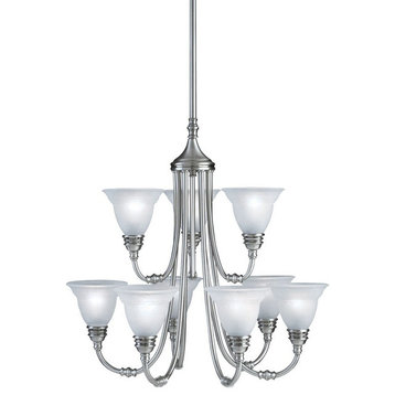 Antique Pewter And Grey Marble Glass 9 Light Chandelier