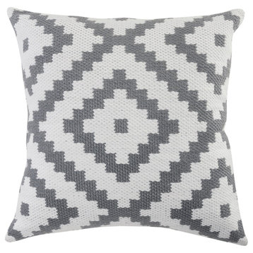 Geometric Lattice Indoor/Outdoor Throw Pillow, White/Gray