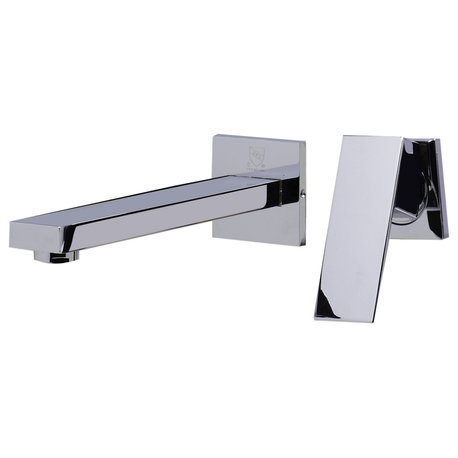 Brushed Nickel Single Lever Wallmount Bathroom Faucet, Polished Chrome