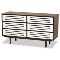 Harlow Wood 6 Drawer Storage Dresser Walnut Brown and White