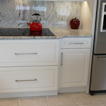 Geneseo, IL- Painted White Kitchen With Mirrored Cabinets and Full-Height Splash