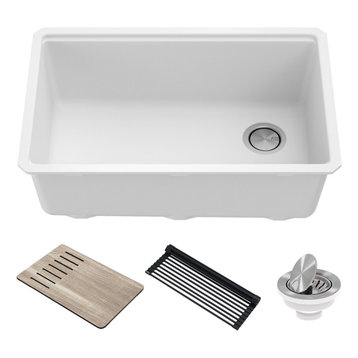 Bellucci 30" Undermount Granite Composite Single Bowl Sink, White