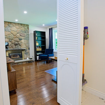 Louvered Office Door with Hardwood and Terrazzo Transition | Etobicoke
