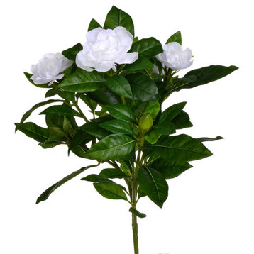 14.5"Artificial Beauty Polyester Gardenia Flower Bush, 3 Pack , White, 14.5"