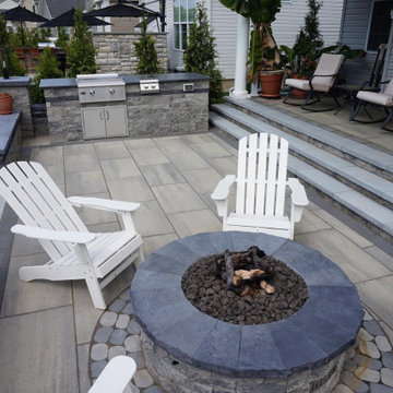 Freehold, NJ: Multi-level Paver Patio with Outdoor Living, Kitchen & Firepit