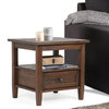 Warm Shaker Solid Wood 20" Rustic End Side Table, Distressed Charcoal Brown