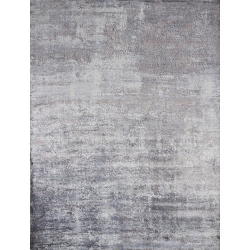 9'X12' Slate Grey Hand Loomed Abstract Brushstroke Indoor Area Rug