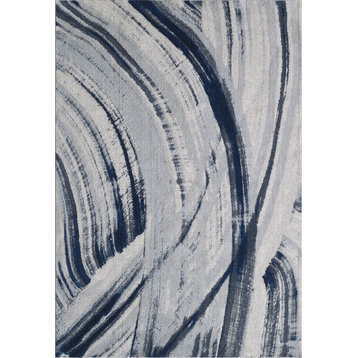 Illusions Elements Abstract Watercolor Area Rug, Ivory/Blue, 7'10 X 10'10