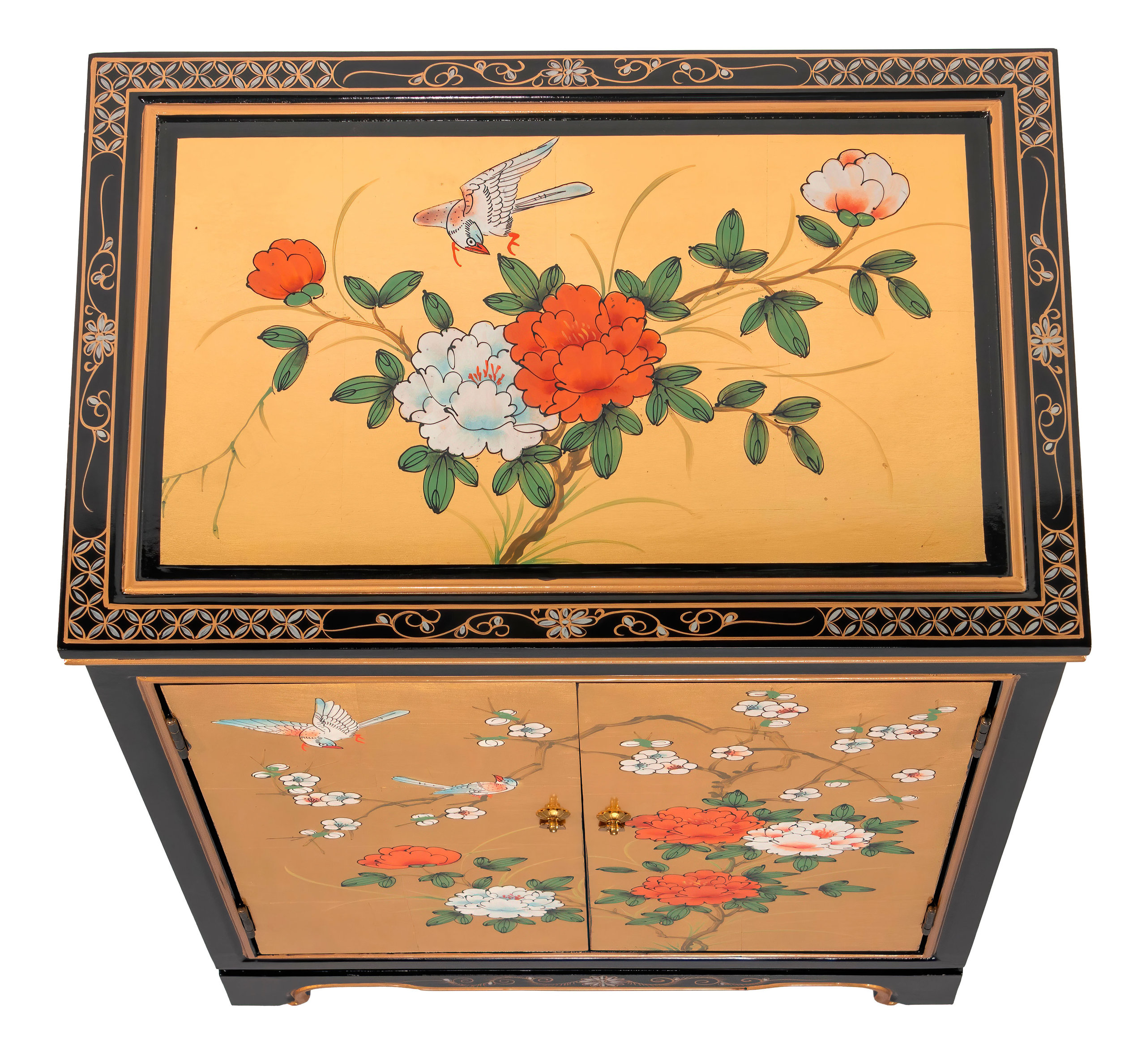 Gold Lacquer Shoe Cabinet Birds and Flowers